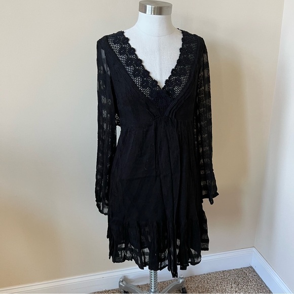 Free People lace trim gauze open back dress 958 - Picture 6 of 15